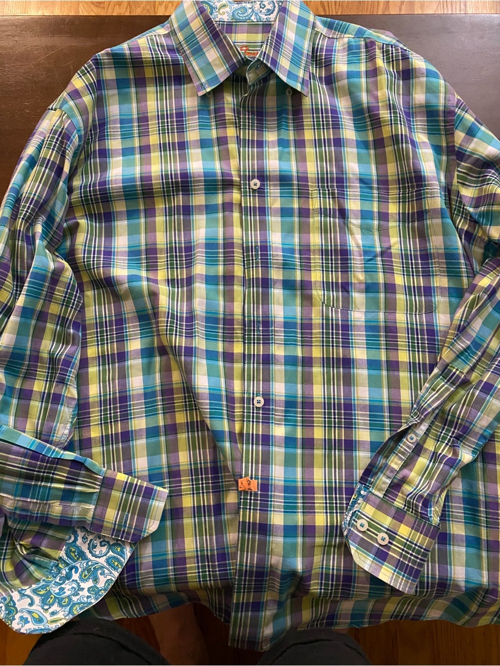 Alan Flusser Plaid Button-Down Shirt — Green, Blue & Purple